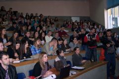 Minister of Social Welfare and Youth Blendi Klosi meeting at the University of Elbasan, Uniel